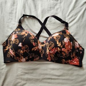 Torrid Curve Dream Wire-Free Bra 44D Black Floral Leopard Skull Roses